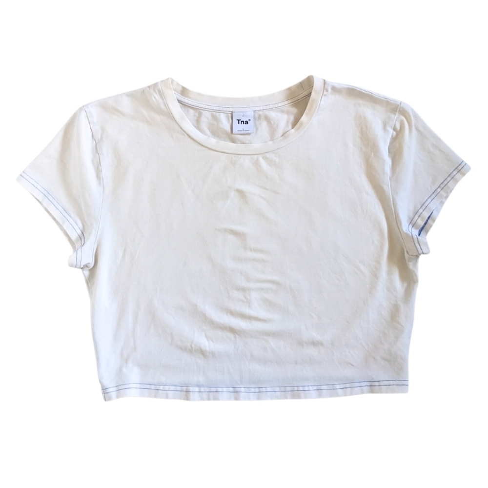 TNA Aritzia off white cropped baby tee tshirt short sleeve Large